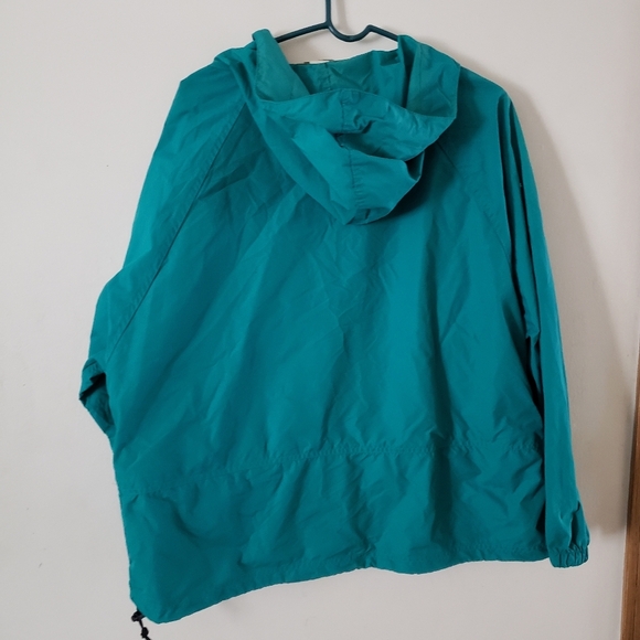 Vintage LL Bean women Large Green Anorak Nylon Windbreaker Hooded 1/4 Zip Jacket - Picture 2 of 7